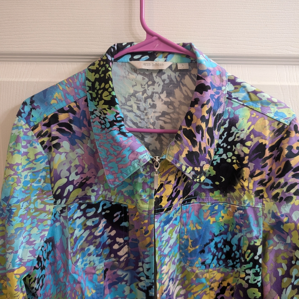 Erin London Women’s‎ Multicolor Abstract Print Zip Jacket - Size L - Picture 3 of 5